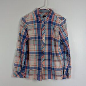 Talbots Petites Plaid Dragon Fly Roll Tab Long Sleeve Button Down Cotton Shirt